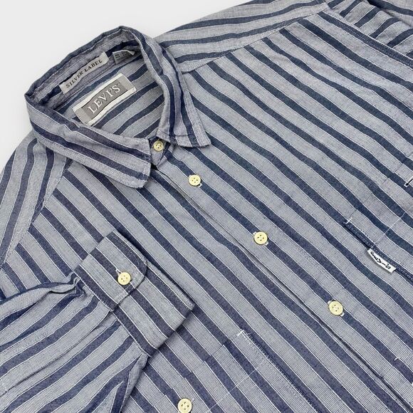 VINTAGE 70s Levis Shirt Mens Extra Large Blue Striped Silver Label Big E Western - Picture 7 of 16